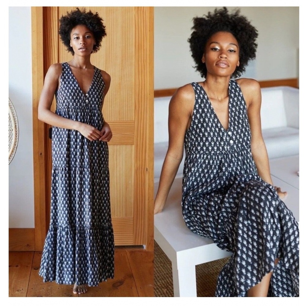 Emerson Fry India Collection Valentine Dress Organic Block Print Maxi Tiered
